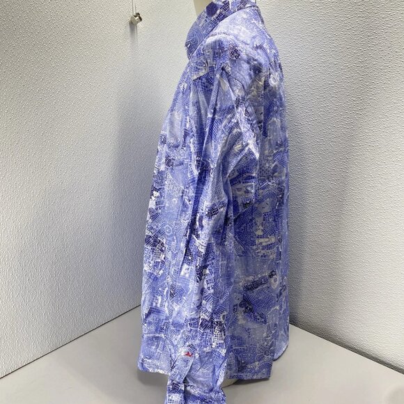 Au Noir Men’s Mirabeau Grid Pattern Button-Up Shirt  Light Blue - Picture 10 of 15